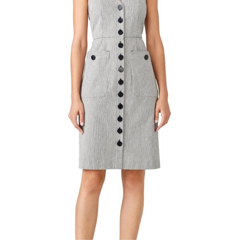 LK Bennett Black and White Striped Button-Front Pinafore Dress - Picture 2 of 16
